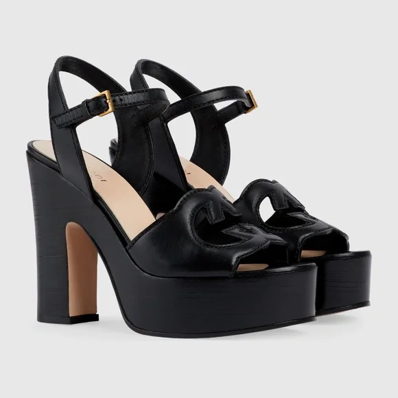 GUCCI Women's Interlocking Cutout G Black Leather Platforms Sz 9 (US) NIB 730002 - Picture 5 of 14